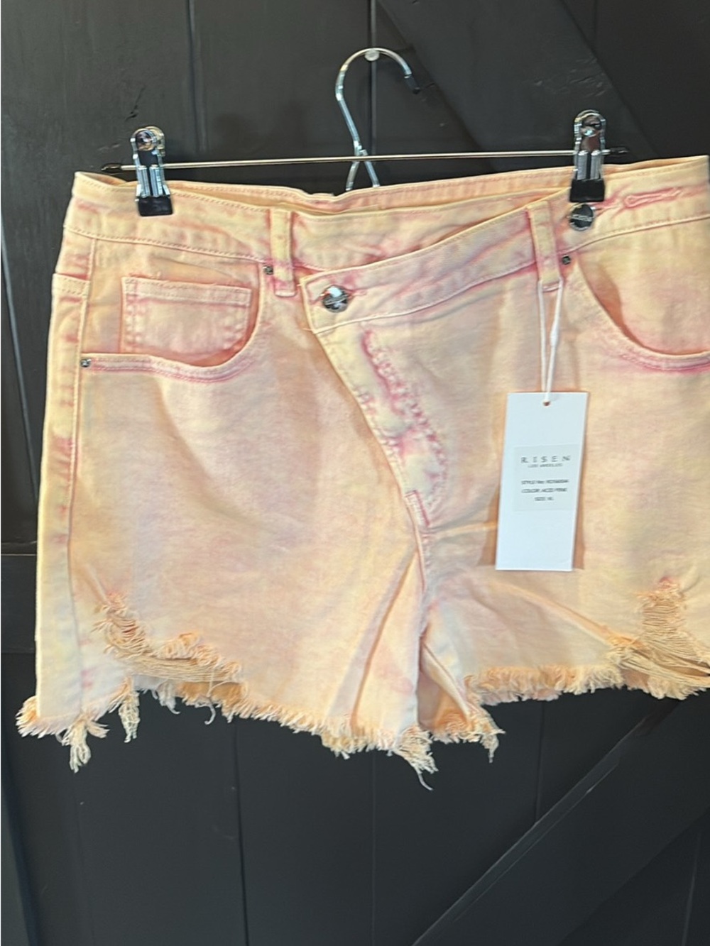 RESEN Pink & Cream Tie-Dye Frayed Denim Shorts